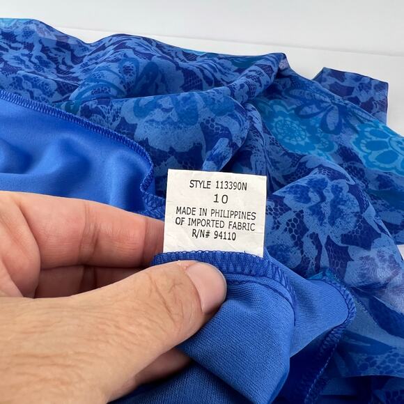 VTG Y2K 10 Asymmetrical Blue Floral High Low Midi Tank Dress 90s Fairy Whimsy - Picture 11 of 13